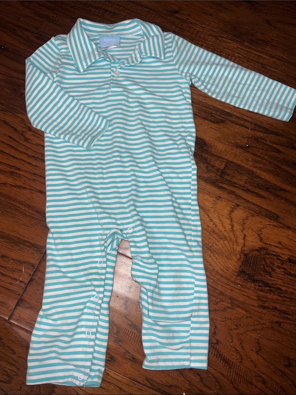Striped Collared Footie One-Piece in Mint and White